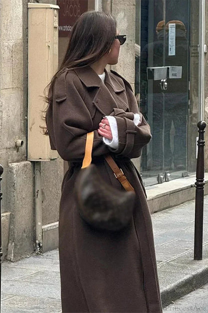 Black Loose Lapel Double-breasted Overcoat