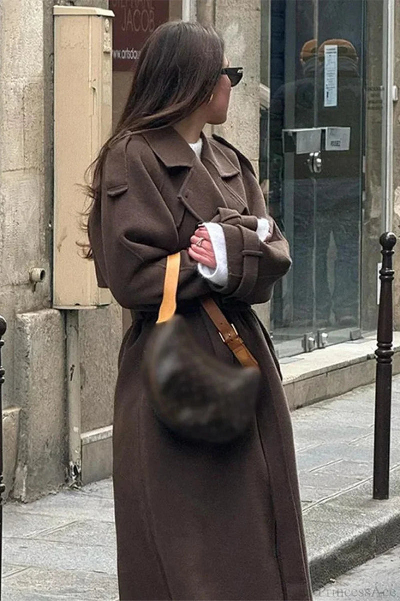 Black Loose Lapel Double-breasted Overcoat