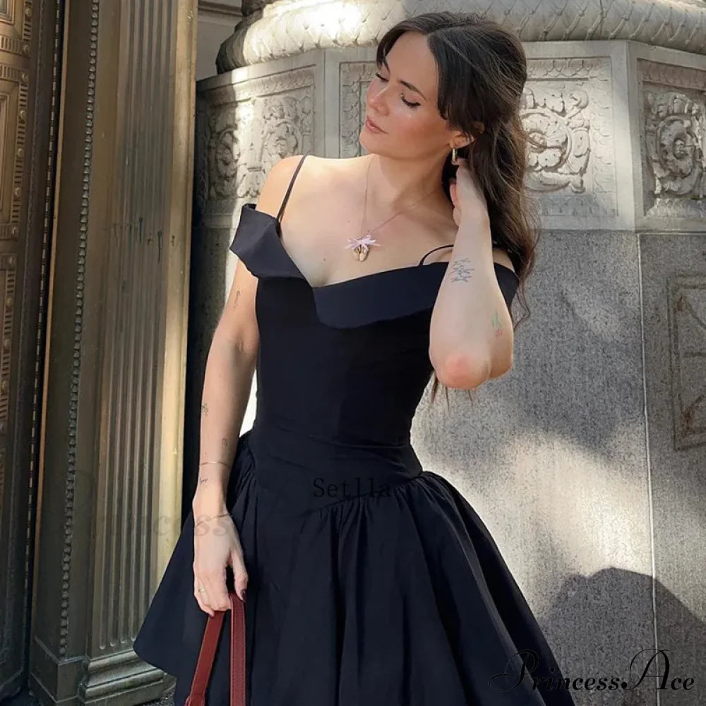 Black Off Shoulder Backless A-line Mini Dress