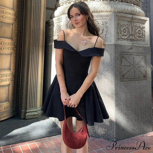 Black Off Shoulder Backless A-line Mini Dress