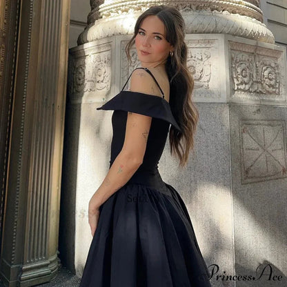 Black Off Shoulder Backless A-line Mini Dress