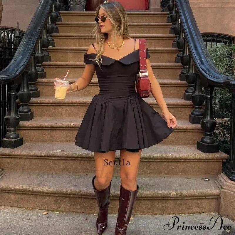 Black Off Shoulder Backless A-line Mini Dress