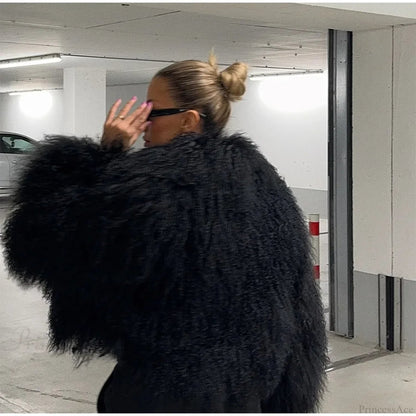 Black Oversized Fluffy Winter Coat