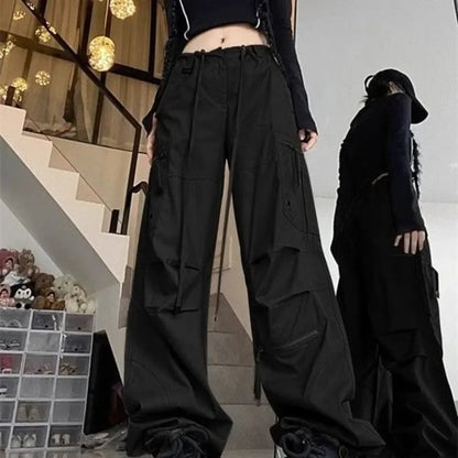 Black Parachute Cargo Pants Y2k Pants