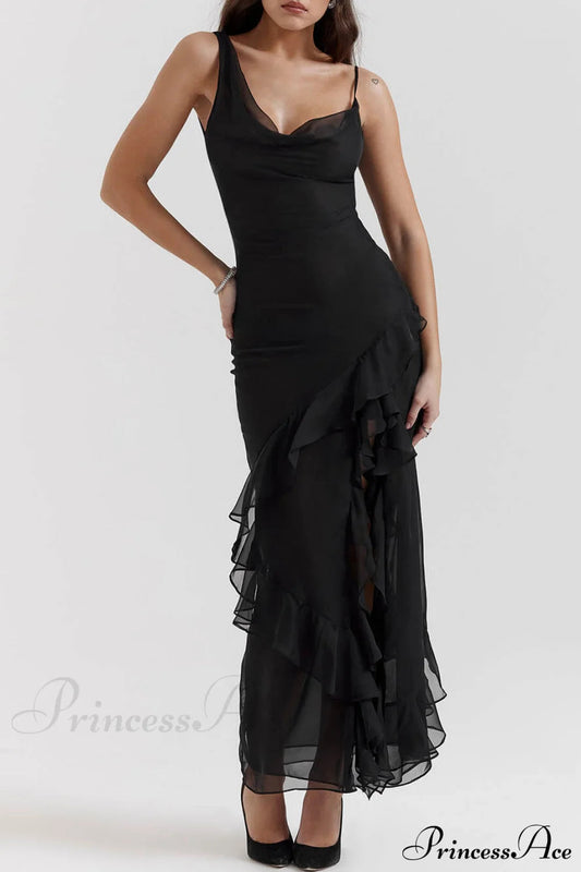 Black Ruffle Stylish Maxi Dress