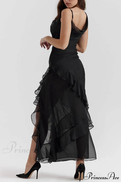 Black Ruffle Stylish Maxi Dress