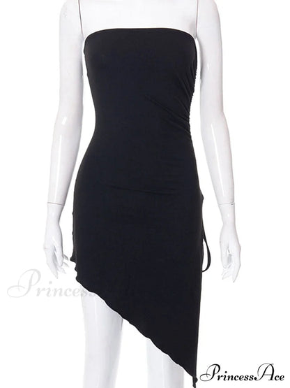Black Side Split Charming Tube Mini Dress