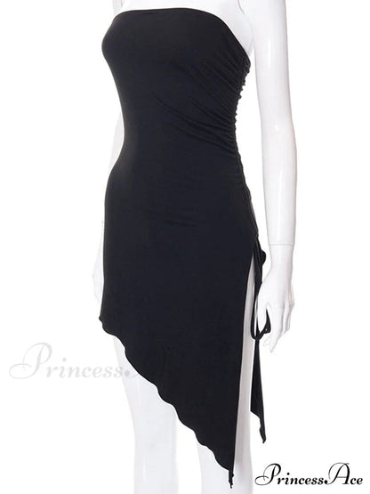 Black Side Split Charming Tube Mini Dress