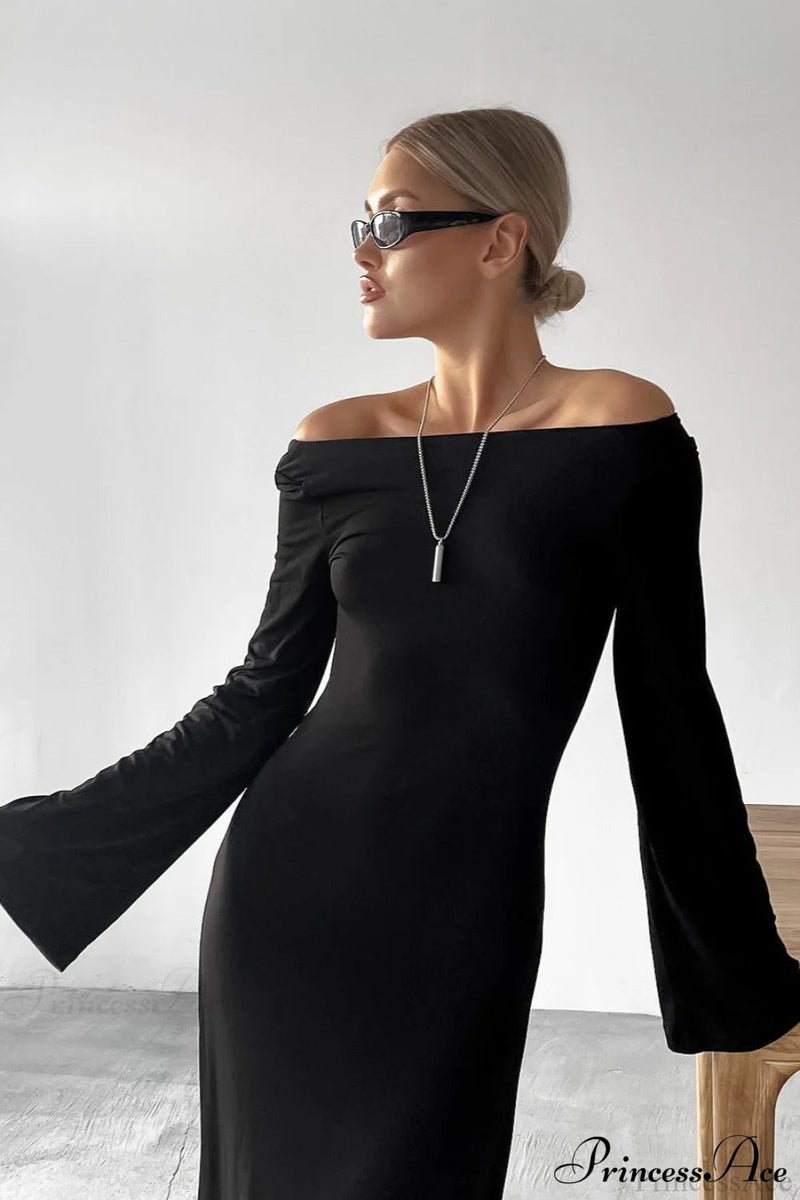 Black Sleek Knit Bodycon Maxi Dress