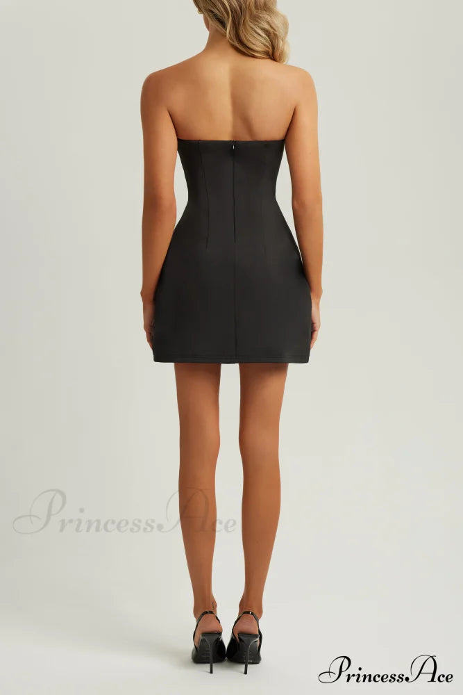 Black Strapless a Line Pocket Mini Dress