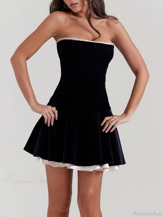 Black Velvet Stylish Strapless Mini Dress