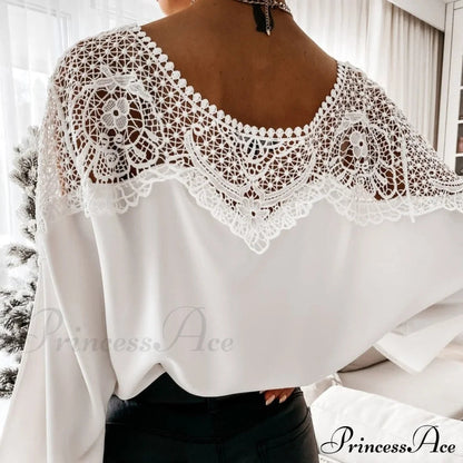 Blouse Embroidery Lace Top Blouse Crochet Autumn White Blusa 12459