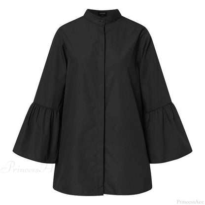Blouse Office Arm - V Button Flare Up White Neck Blouse