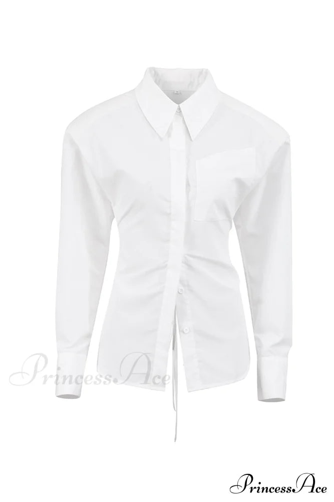 Blouse White Arm Shoulder Long Backless With Up Lace Pads