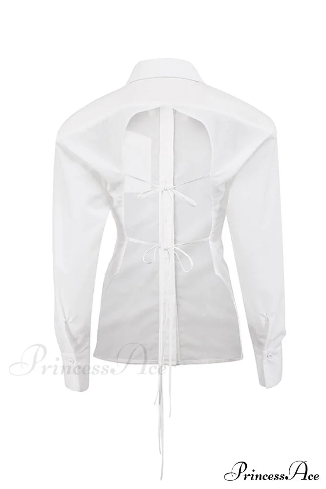 Blouse White Arm Shoulder Long Backless With Up Lace Pads