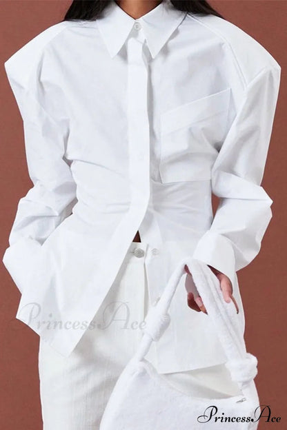 Blouse White Arm Shoulder Long Backless With Up Lace Pads