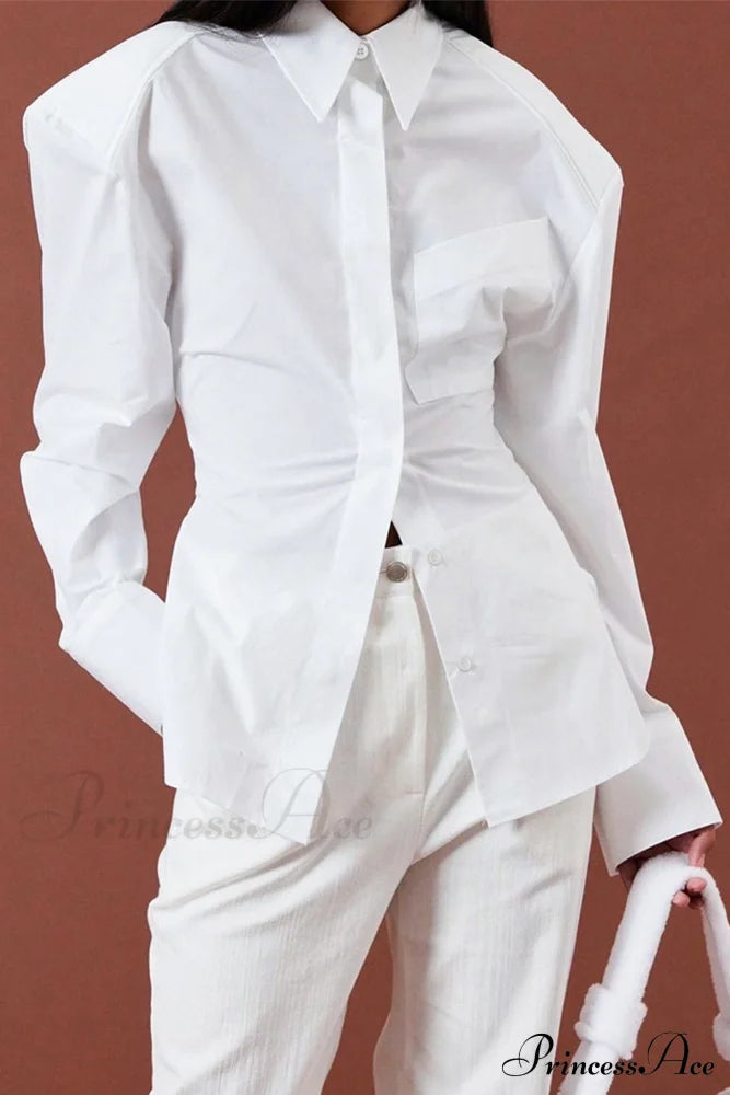 Blouse White Arm Shoulder Long Backless With Up Lace Pads