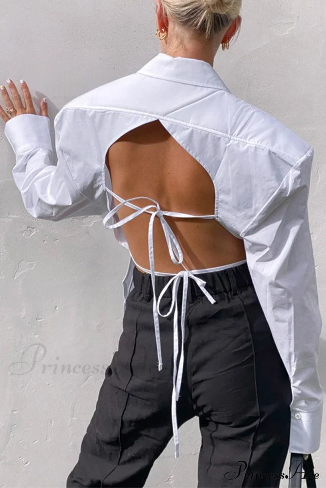 Blouse White Arm Shoulder Long Backless With Up Lace Pads