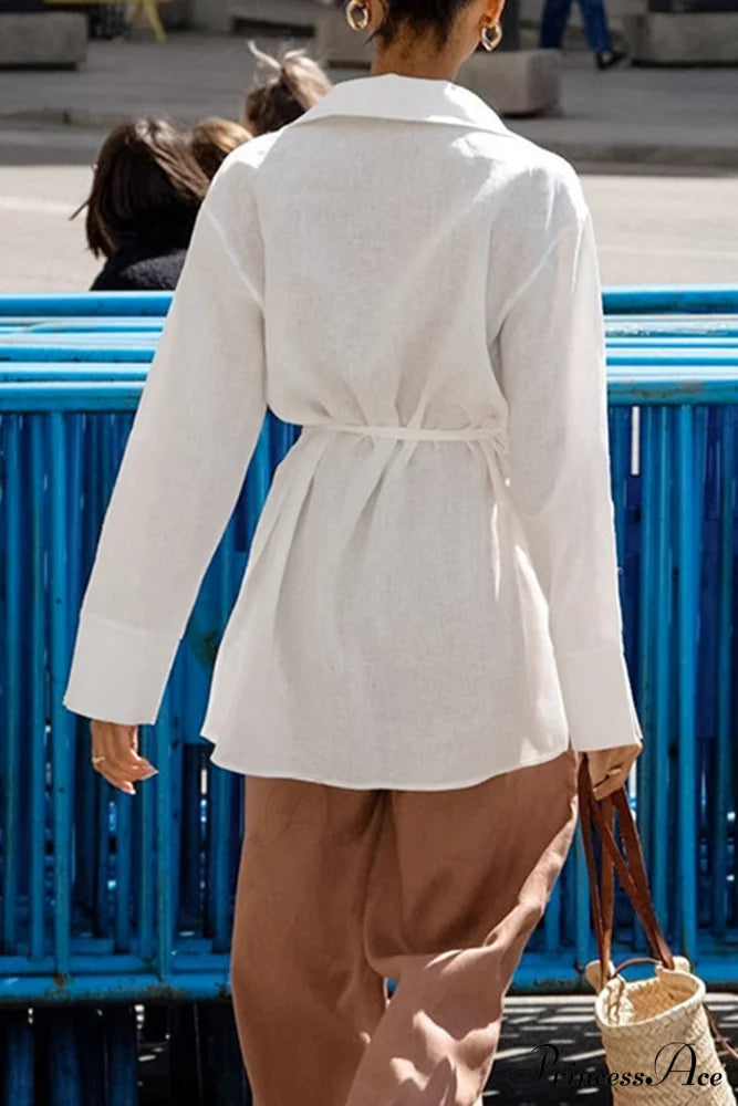 Blouse White Slit With Long Lace Cotton Up Sleeves