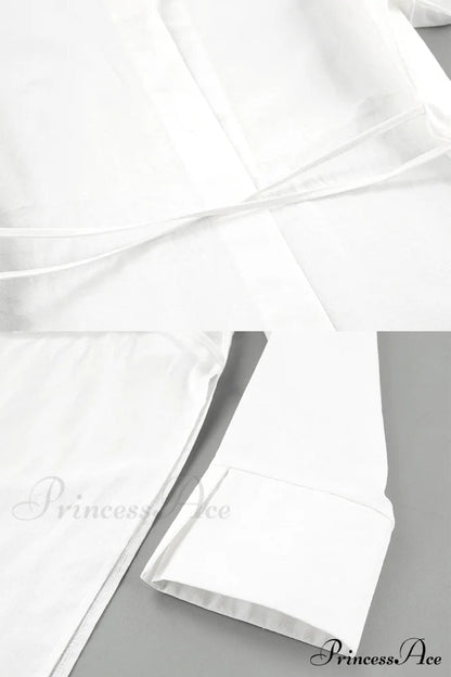 Blouse White Slit With Long Lace Cotton Up Sleeves