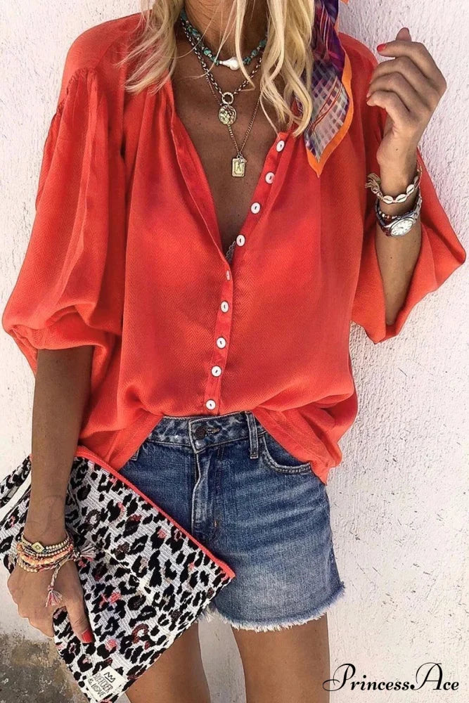 Blouse With Lace-up Red Buttons Design