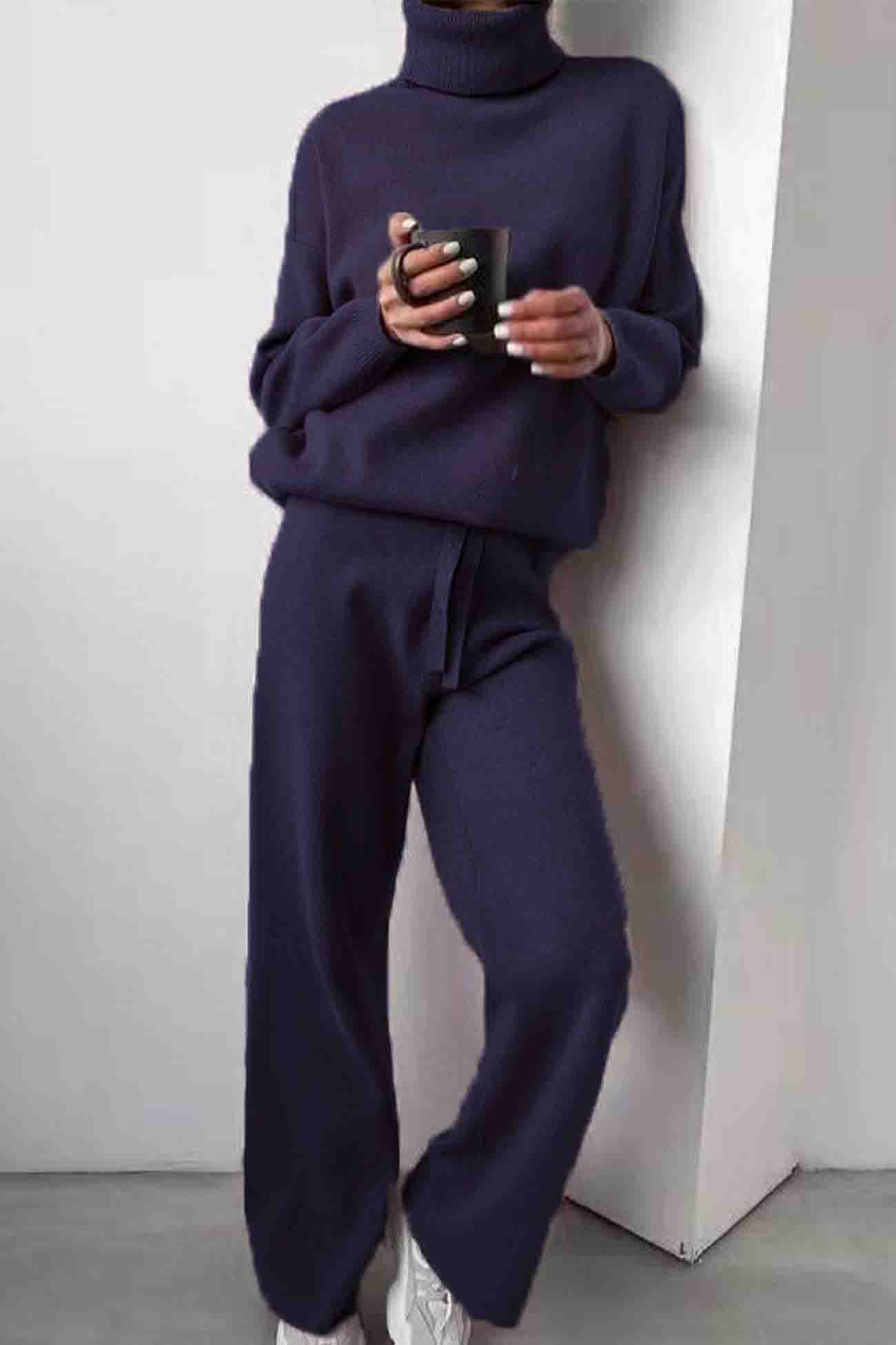 Turtleneck Long Sleeve Long Pant Knitted Set
