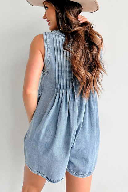 Abbey™ | Light Denim Romper With Tie Closure