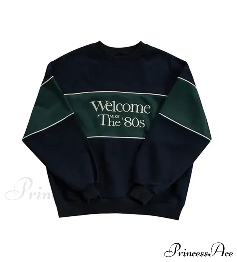 Blue Letter Stylish Print Sweatshirt