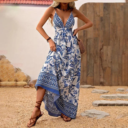 Blue White Porcelain Chiffon Mini Dress