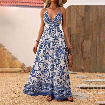 Blue White Porcelain Chiffon Mini Dress