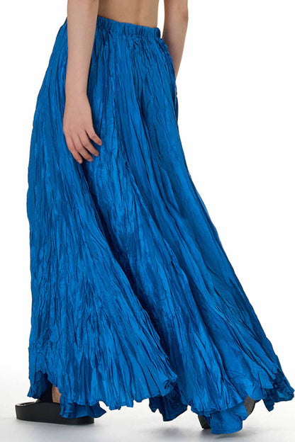Color Pleated Midi Skirt
