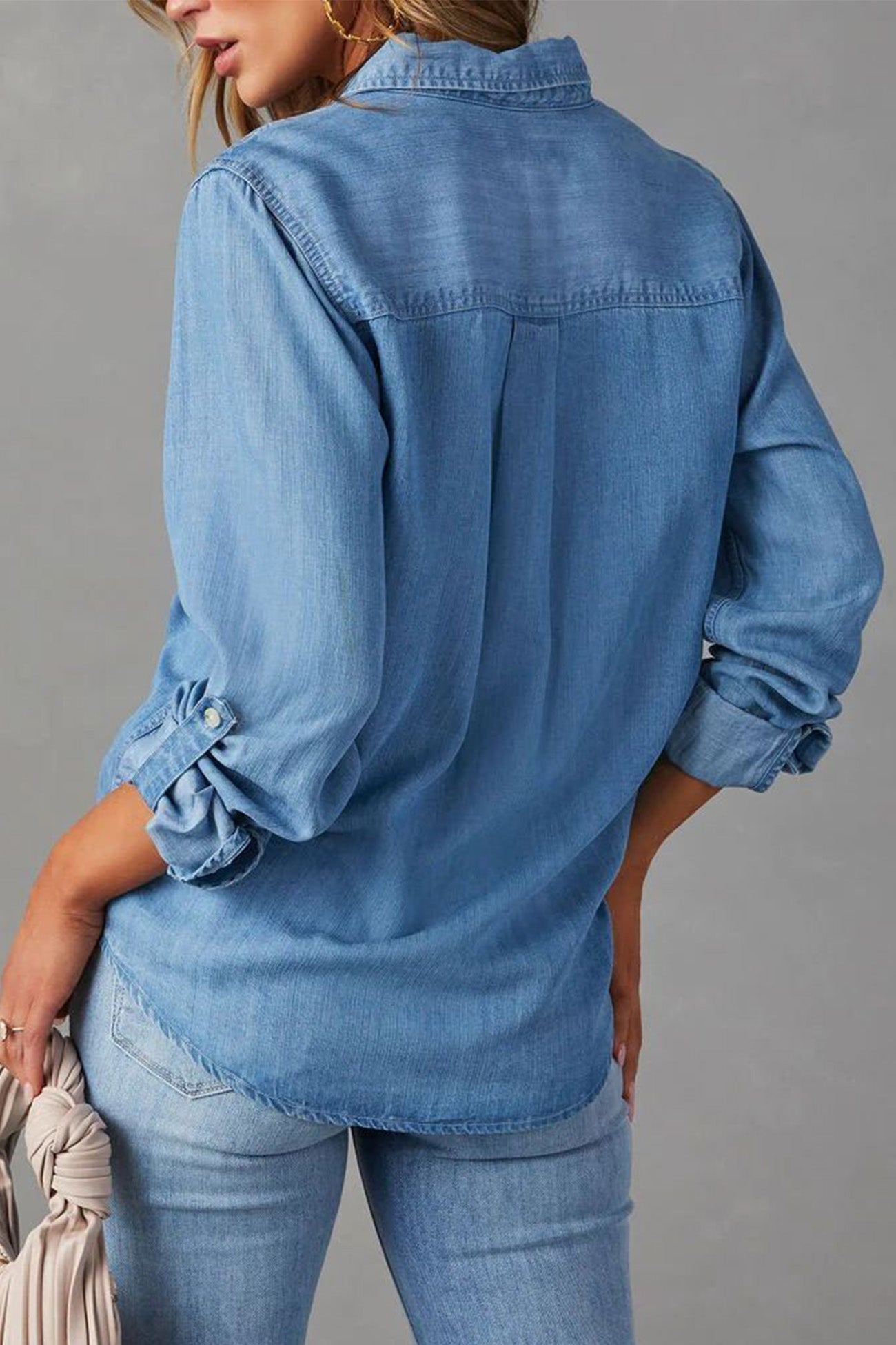 Long Sleeve Button-up Denim Blouse