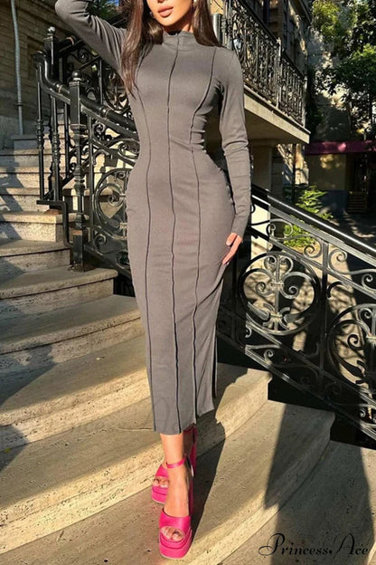 Bodycon Dress With Crew Neck and Slit