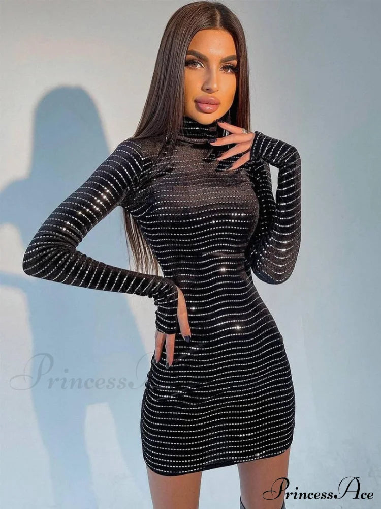 Bodycon Party Club Black Sequin Mini Dress