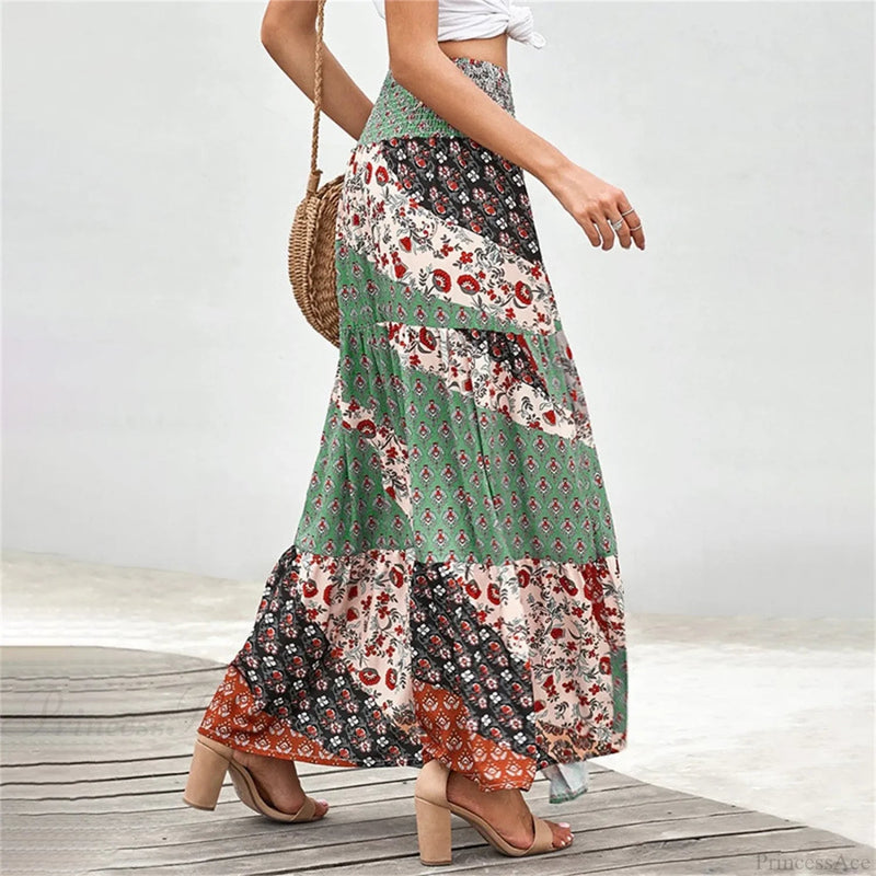 Elastic Waist Print Skirt