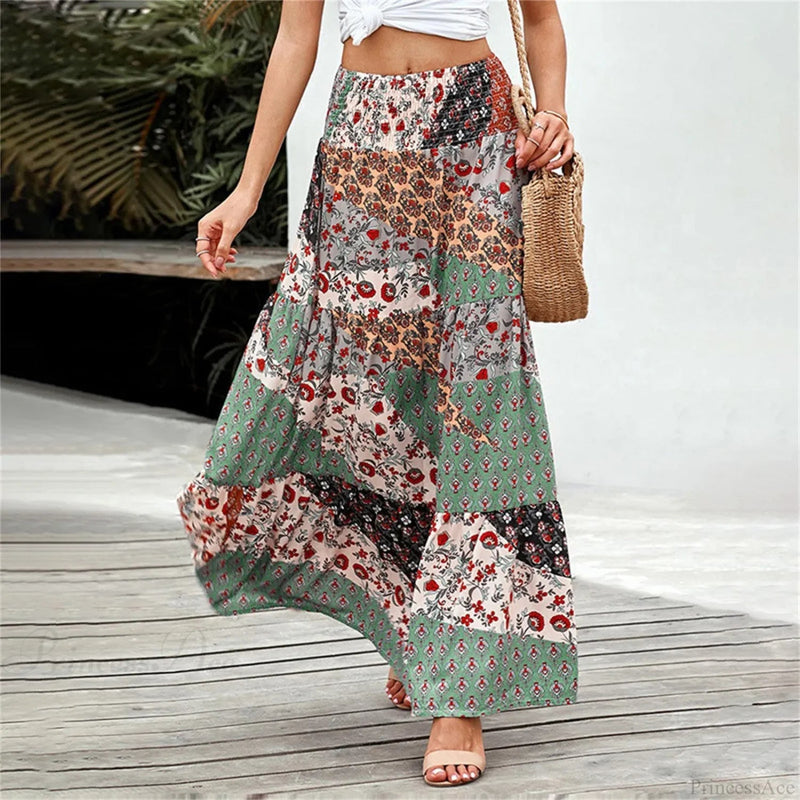 Elastic Waist Print Skirt