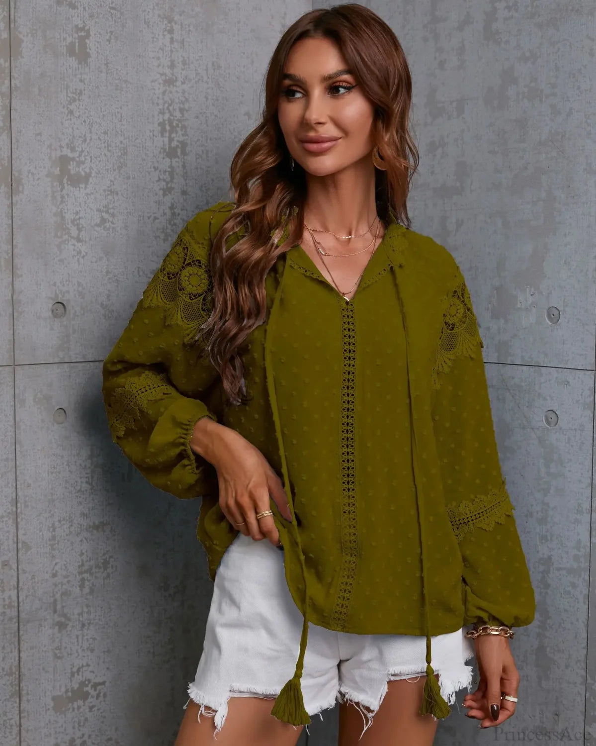 Lace Hollow Out Tassel Oversize Blouse