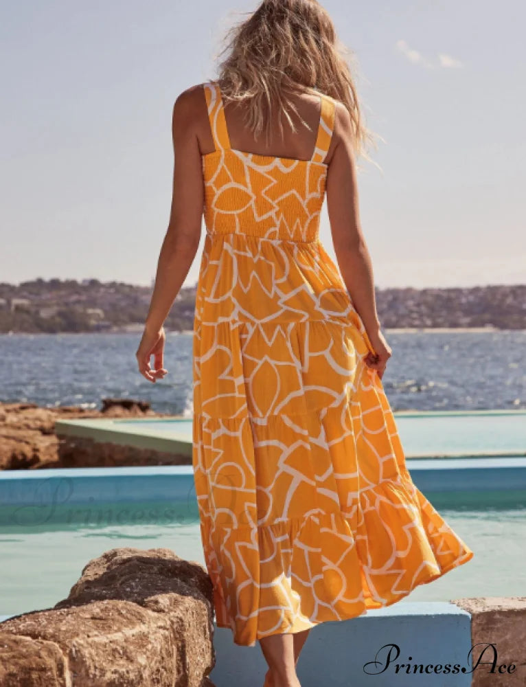 Strapless Summer A-line Print Beach Long Dress