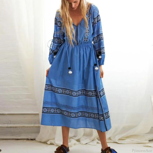 Blue/white Cotton Rayon Maxi Dress