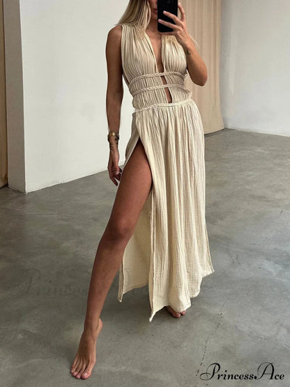 Braids Belt Cutout Graceful Slit Kaftan Maxi Dress