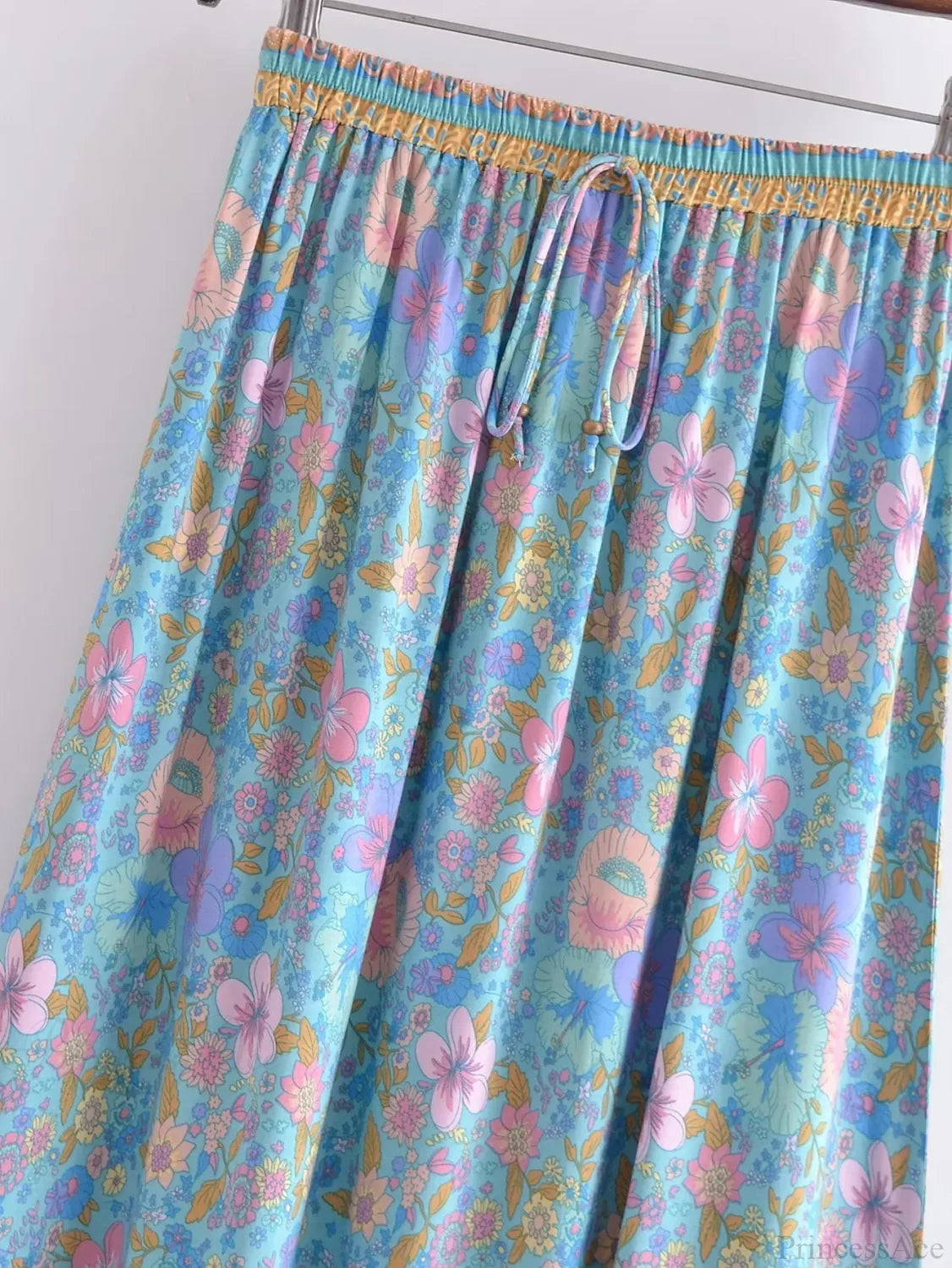 High Waist Viscose Maxi Skirt A-line Ruffled Print