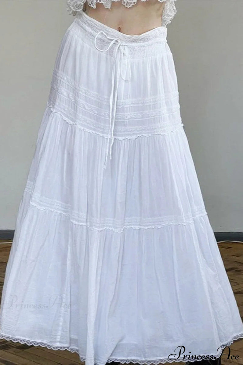 Pleated Drawstring Maxi Skirt