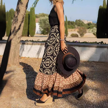 Print High Waist Maxi Skirt Loose Summer Skirt
