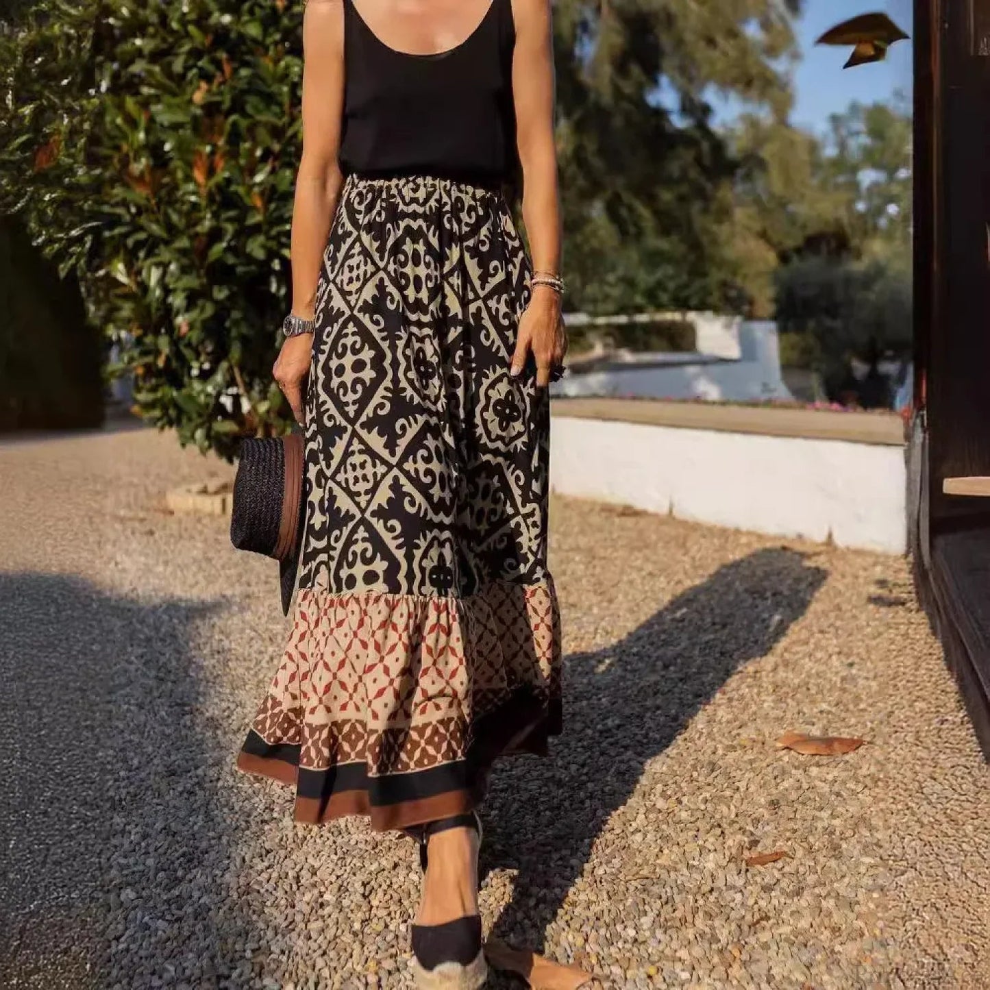 Print High Waist Maxi Skirt Loose Summer Skirt