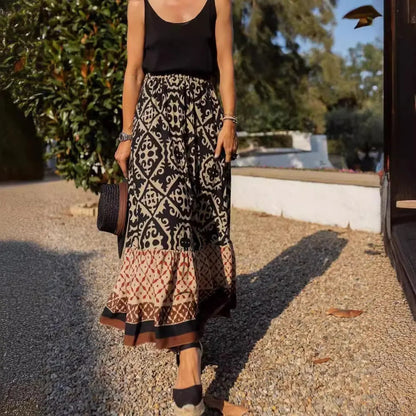 Print High Waist Maxi Skirt Loose Summer Skirt