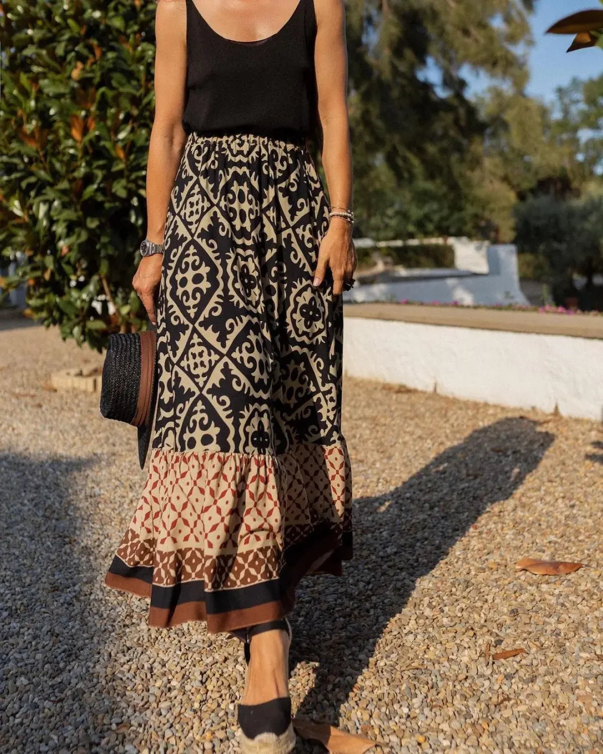 Print High Waist Maxi Skirt Loose Summer Skirt