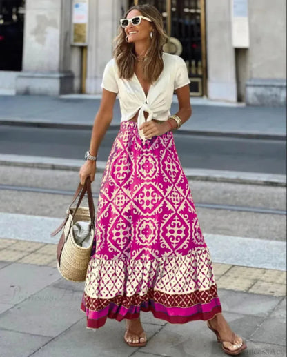 Print High Waist Maxi Skirt Loose Summer Skirt
