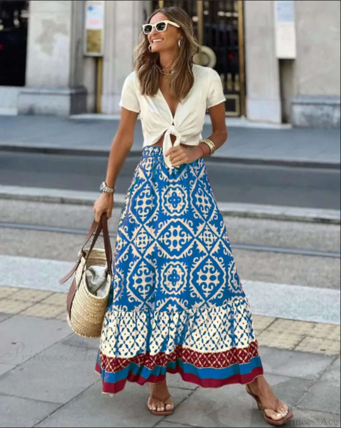 Print High Waist Maxi Skirt Loose Summer Skirt
