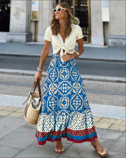 Print High Waist Maxi Skirt Loose Summer Skirt