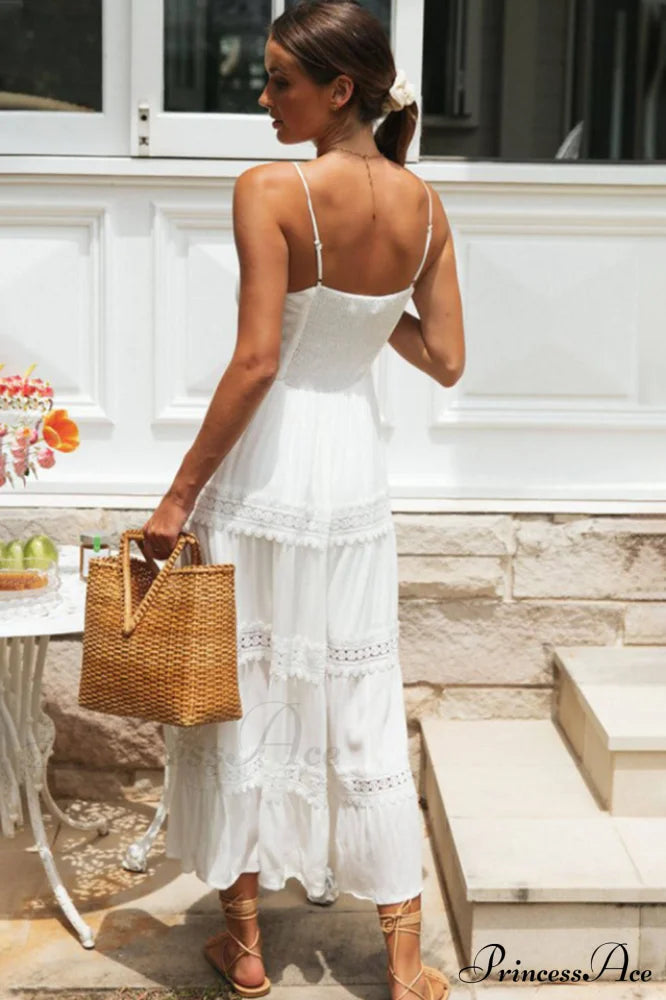 Sling Lace Charming Panel Maxi Dress